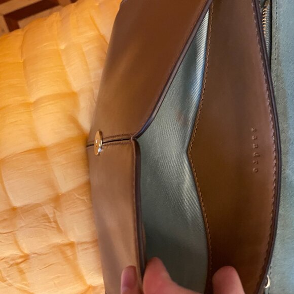 Sandro Leather Shoulder Bag with Chain Detail - Picture 6 of 9